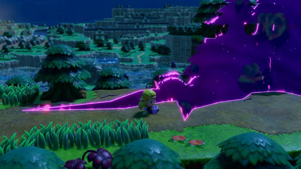 Zelda entkommt ganz knapp den seltsam lilanen Rissen.