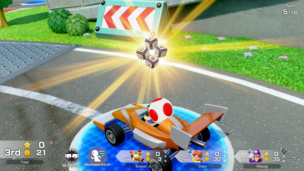 Toad erhält ein besonderes Item, das ihn viermal würfeln lässt