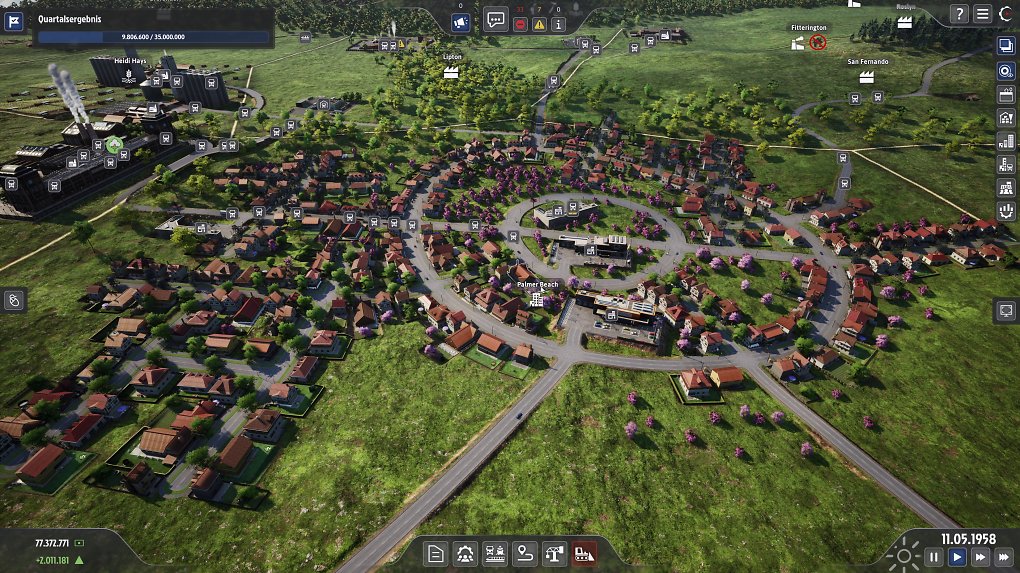 Überblick über eine Stadt im Spiel.
