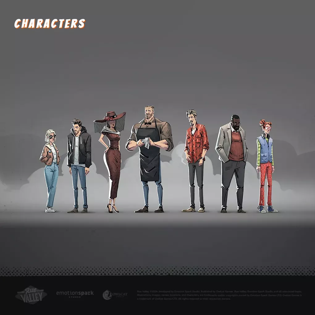 Der Cast von Rue Valley.
