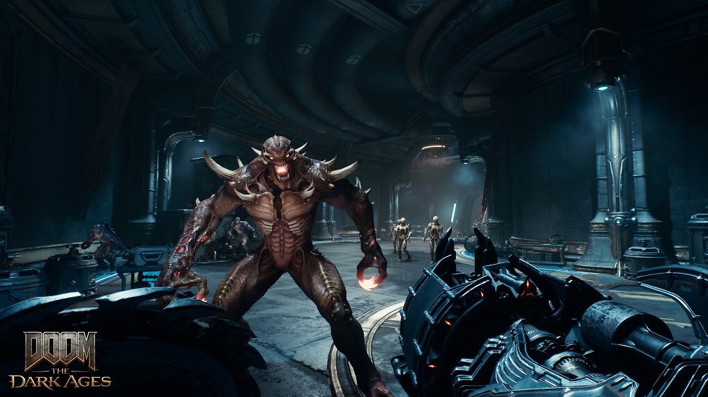 Der Slayer stellt sich mit dem Nagelgewehr einer Horde Dämonen.