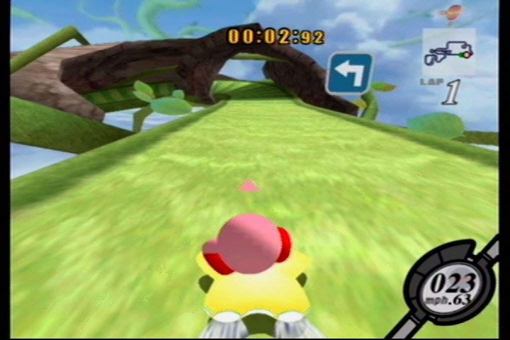 Kirby auf einer Rennstrecke