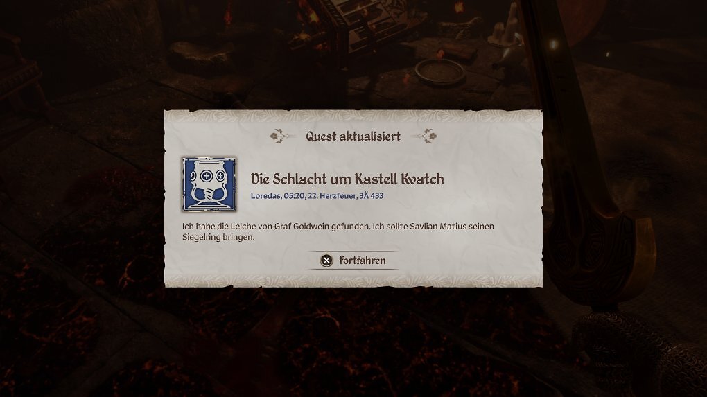 Eine Quest-Aktualisierung in Oblivion Remastered.