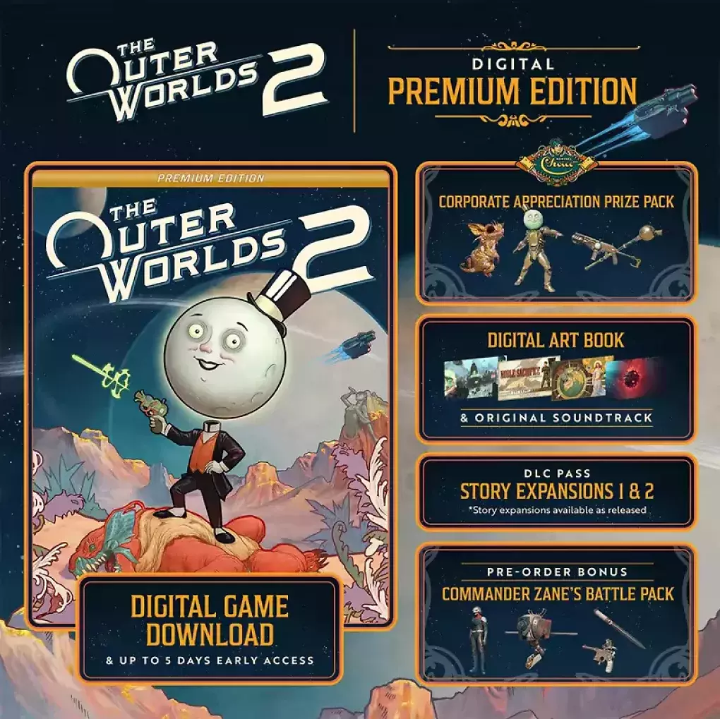 Hier ist ein Blick auf die Inhalte der Premium-Edition von The Outer Worlds 2.