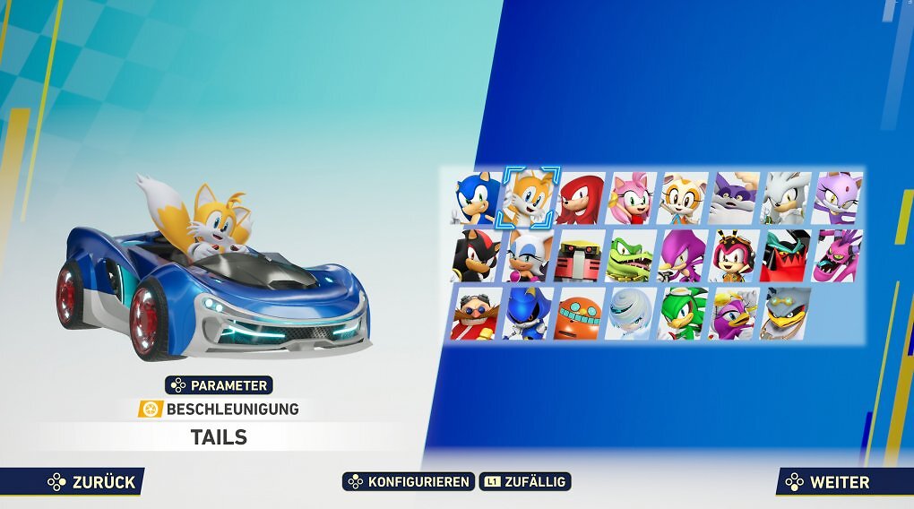 Am Anfang könnt ihr zwischen 23 verschiedenen Charakteren aus dem Sonic Universum wählen. Kostenlose und kostenpflichtige DLC-Charaktere wird es aber auch noch geben.