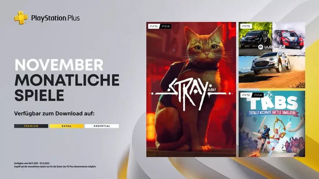 Diese drei monatlichen Spiele stehen allen Abonnenten von PS Plus Essential und höher ab dem 4. November zur Verfügung.