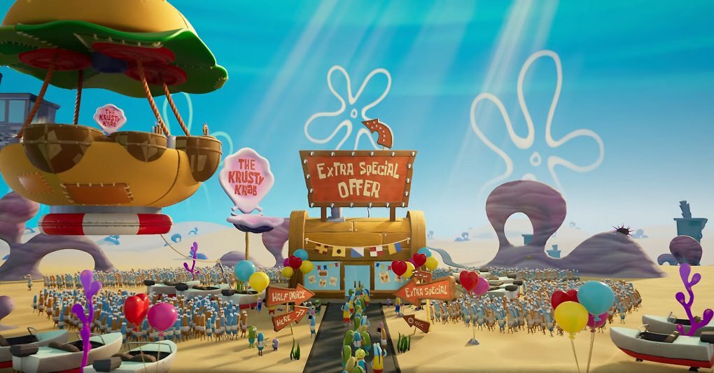 Ausgangssituation: Eine spezielles Sonderangebot in der Krossen Krabbe lockt halb Bikini Bottom an.&nbsp;