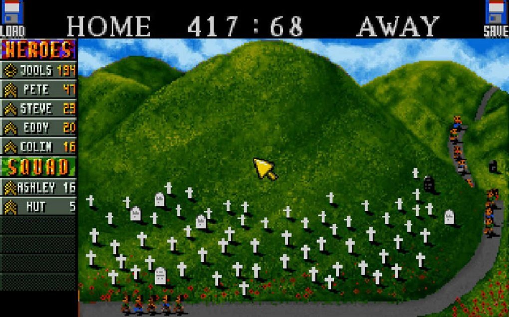 Auf dem Friedhof des Kriegssatirespiels Cannon Fodder werden gefallene Soldaten individuell beigesetzt.