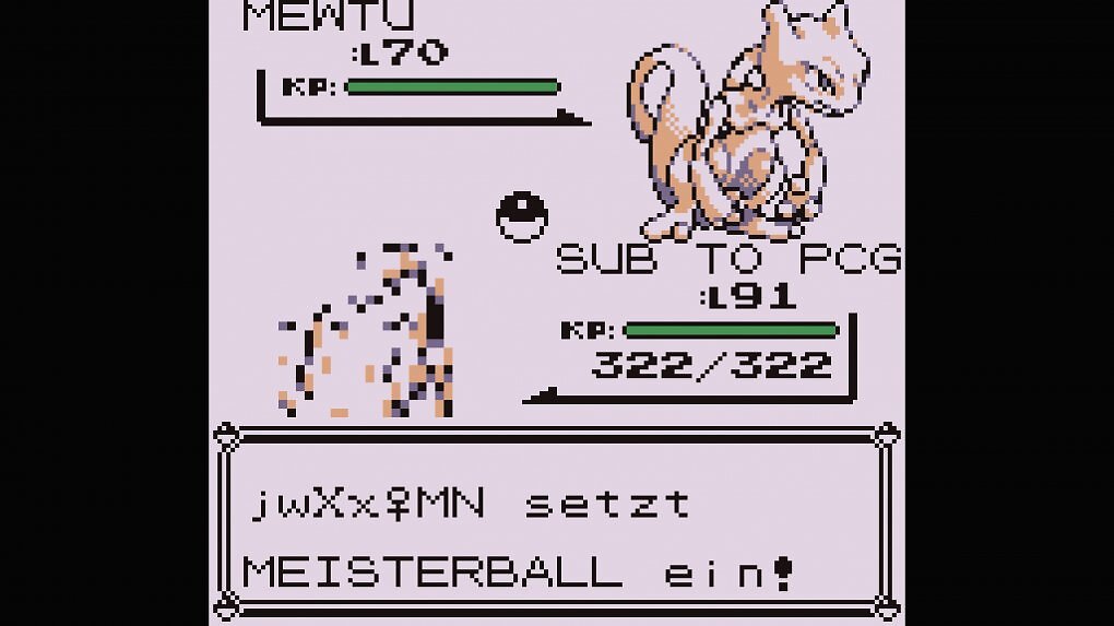 Natürlich fangen wir Mewtu mit einem unserer hunderten Meisterbälle! Oh, was da mit unserem Mew los ist? Das wurde Opfer von MissingNo.