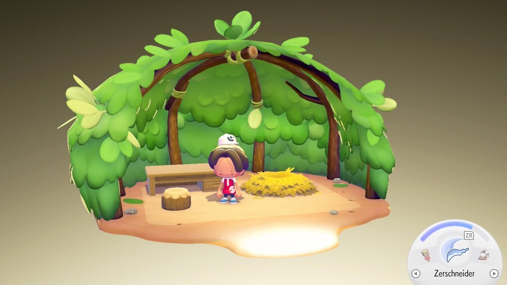 Es gibt verschiedene Behausungen, die ihr für Pokémon bauen könnt. Diese einfache Blätterunterkunft ist die kleinste und bietet wenig Platz für Dekorationen.