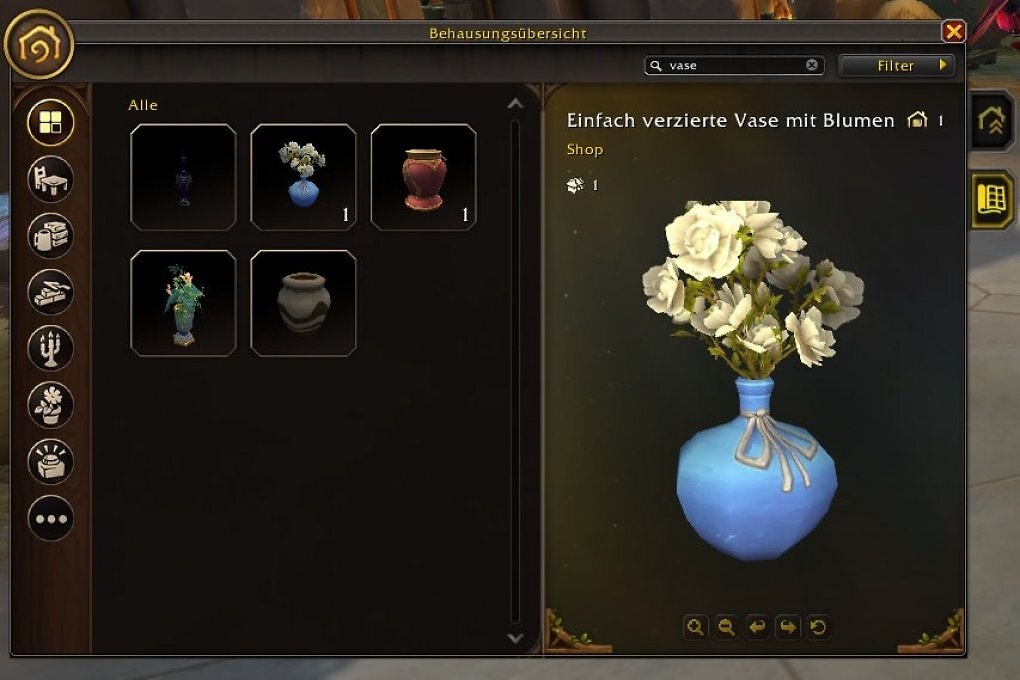 Schicke blaue Vase mit weißen Blumen für euer Zuhause in WoW.