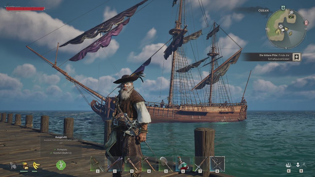 Wir können jederzeit auf Deck unseres Schiffes laufen und von Bord springen. In Skull and Bones geht das beispielsweise nicht.