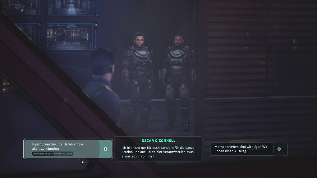 Wir stehen vor der Entscheidung, ob wir unsere Kollegen zum Kampf überreden oder ob wir dieses Opfer für unsere Flucht nicht erbringen wollen.