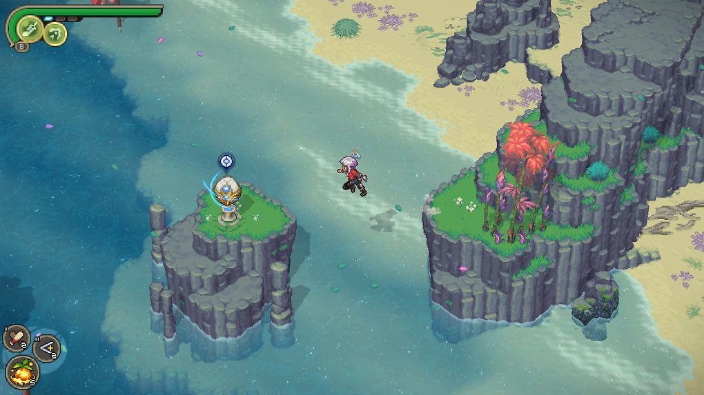 Das Springen und Erklimmen von Höhenstufen läuft ähnlich ab wie in Crosscode.