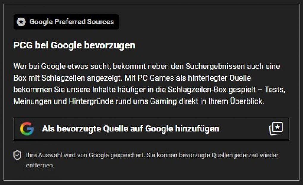 Ab jetzt in jedem Artikel: PC Games zu den bevorzugten Quellen bei Google hinzufügen.