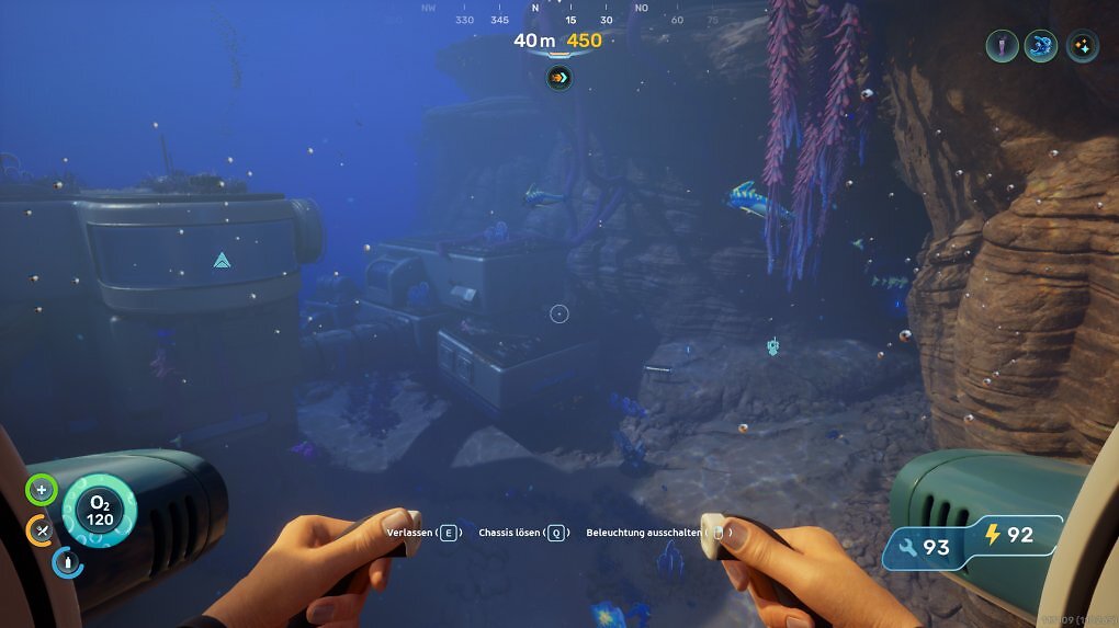 Rechts von der alten Basis müsst ihr in die Höhle schwimmen, um dort direkt wieder links abzubiegen und einen Kolonisten-Bunker zu finden.