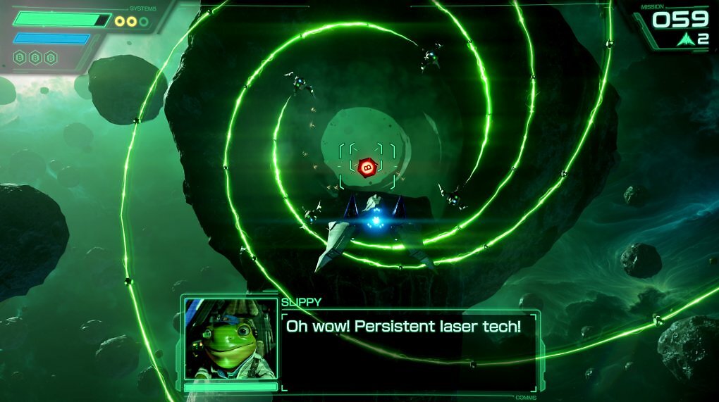 Neben eurem Laser könnt ihr mit dem Arwing auch Bomben verschießen. Die haben eine größere Reichweite, sind aber begrenzt einsetzbar.