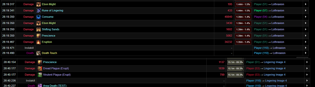 Die Logs zeigen ziemlich klar, wie ein 'unbekannter Charakter' mit Fähigkeiten, über die keine Klasse verfügt, die Gegner besiegt hat.