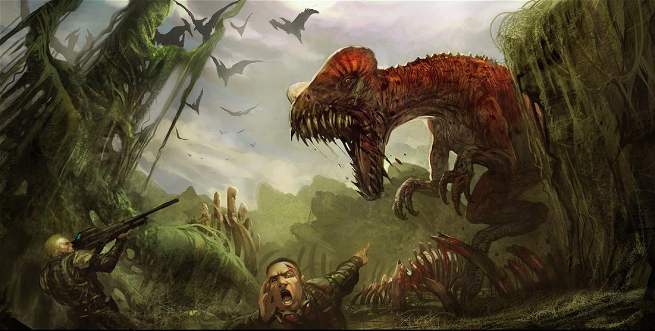 Längst nicht alle Spiele zeichnen das Bild vom riesigen, blutrünstigen Dinosaurier, der mit Vorliebe Menschen verputzt (Artwork aus Turok).