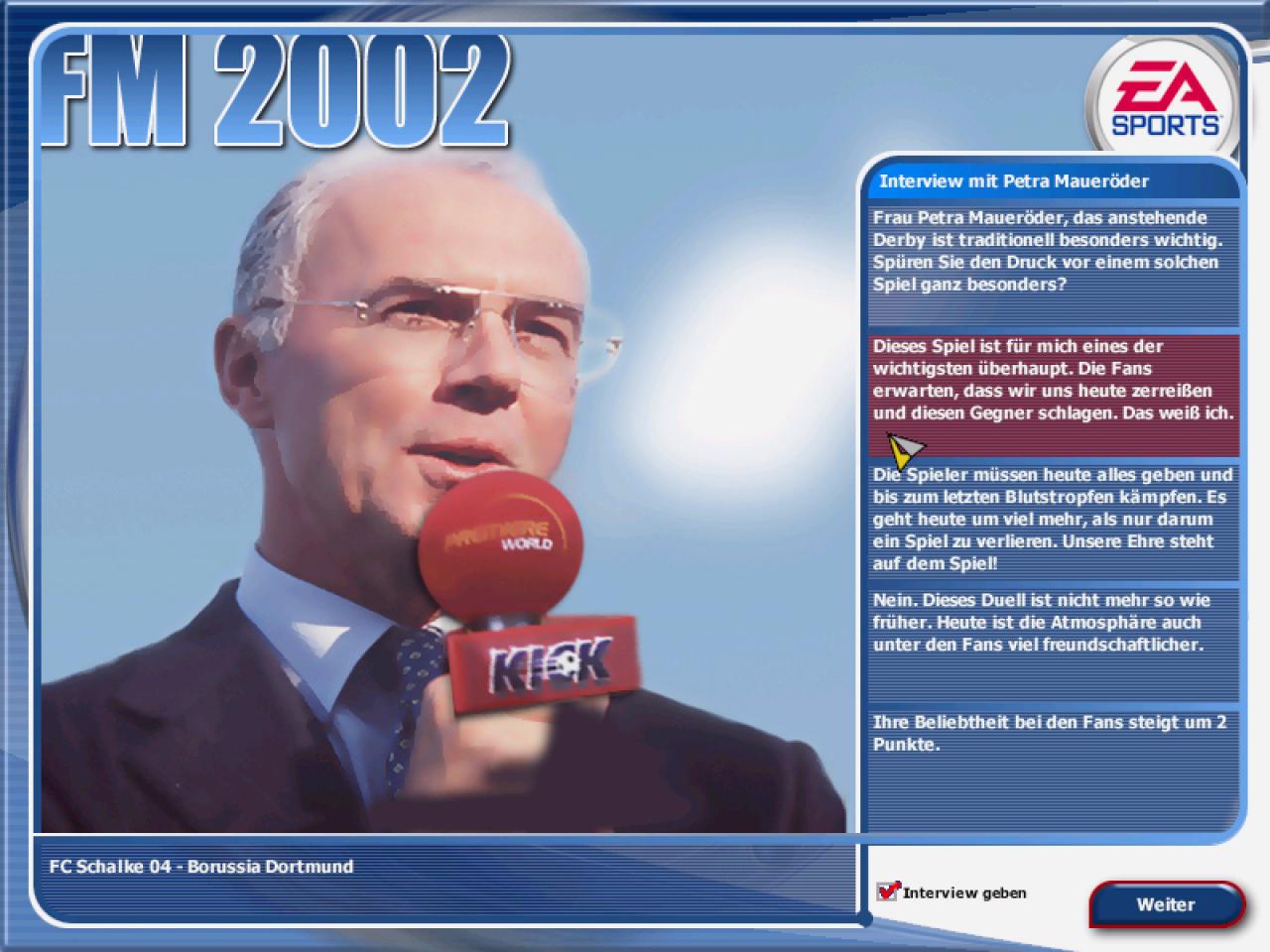 [26/11/2001] Überlegen Sie sich gut, was Sie auf die Reporterfragen antworten - Spieler, Präsidium und Fans hören genau hin.