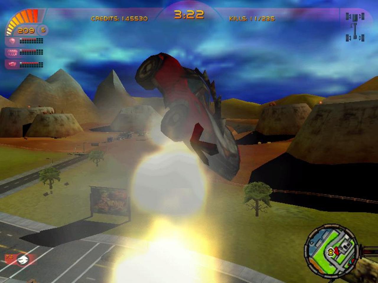 [26/11/2001] HÖHENFLUG Mit dem Turbo-Nachbrenner gelingen Ihnen spektakuläre Sprünge, die Ihr Auto ganz schön ramponieren.