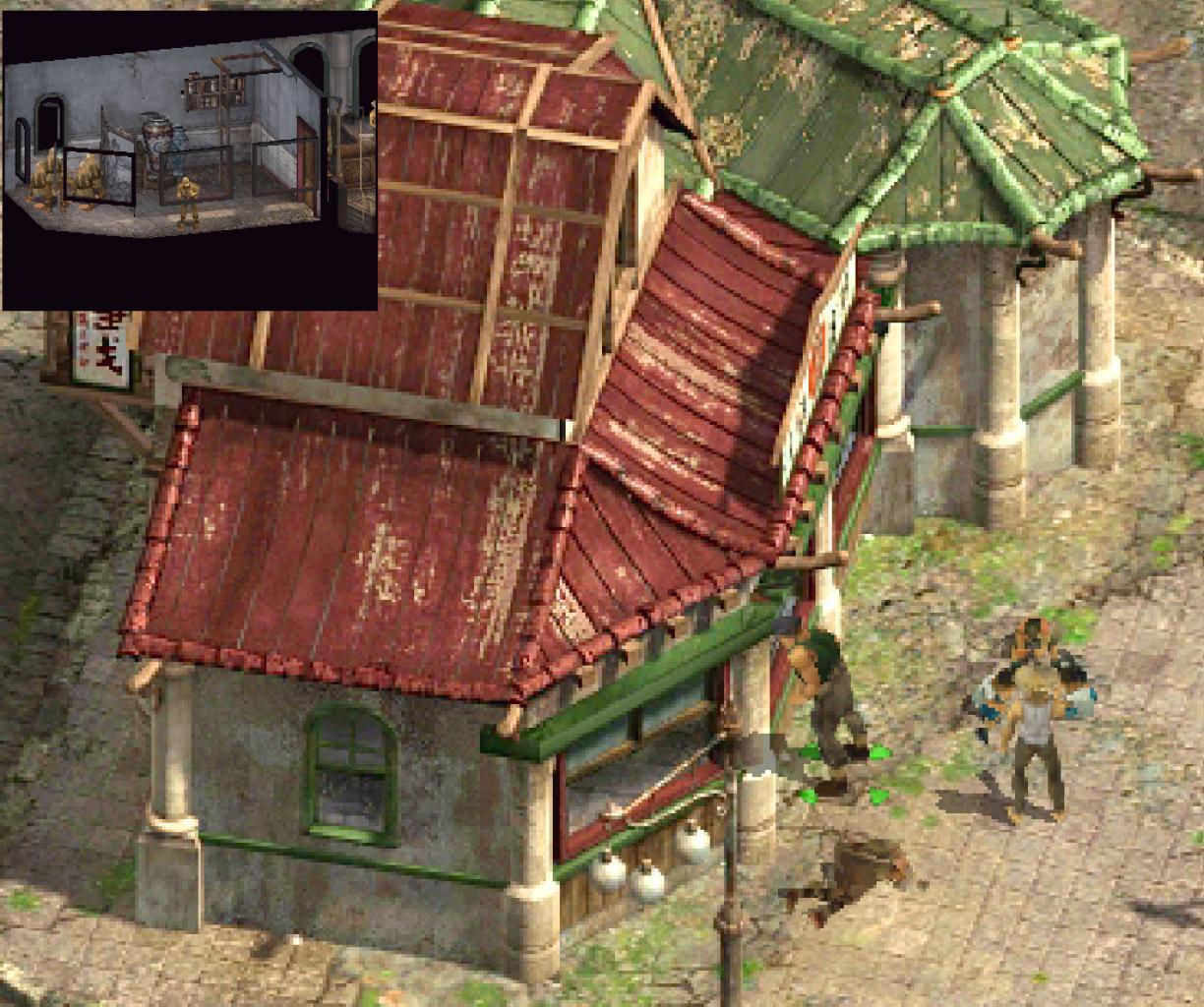 [26/11/2001] Durch Fenster oder Türen können Sie ins Gebäudeinnere oder nach draußen spähen und sich ein Bild von der Lage machen.