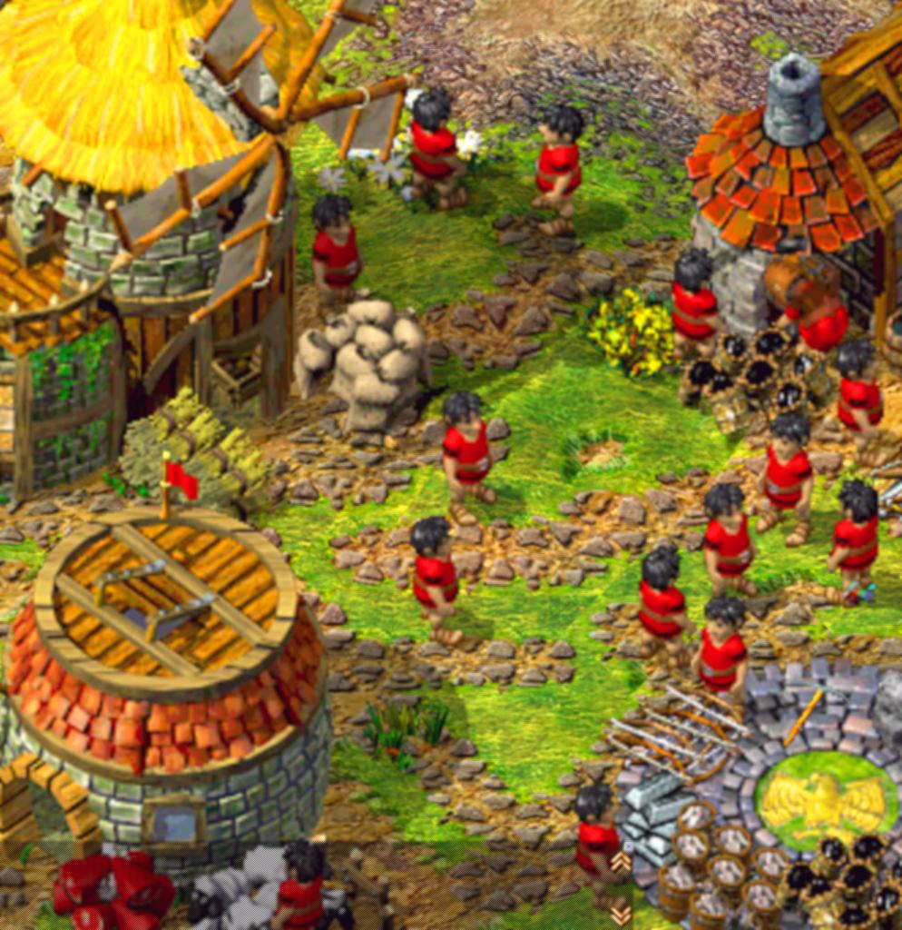 [26/11/2001] Mit der neuen Vergrößerungsfunktion können Sie mitten ins Geschehen zoomen und Ihre Siedler bei ihrem putzigen Treiben beobachten. Ohne Filterfunktion (links) pixelt das Geschehen allerdings stark auf.