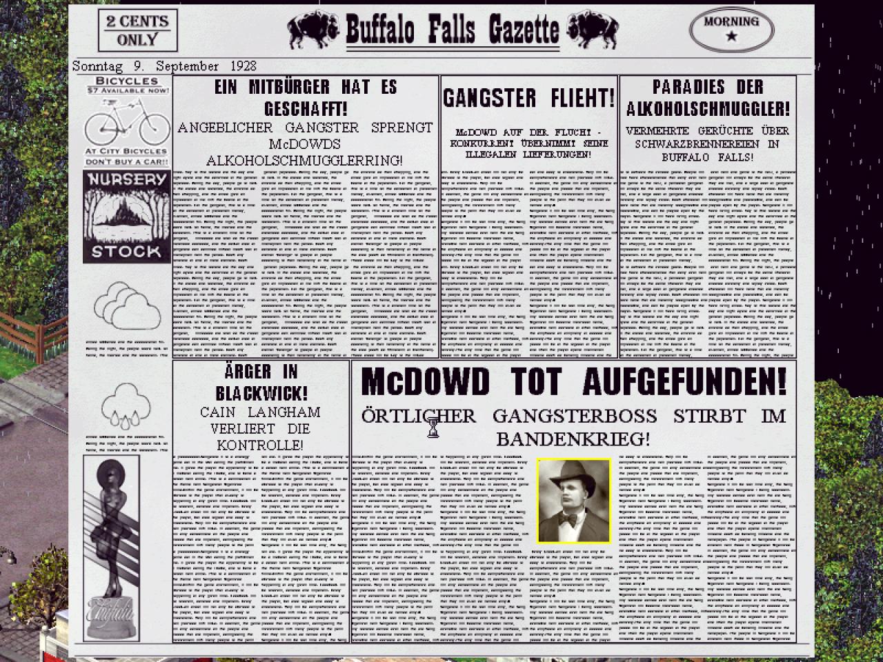 [26/11/2001] In der Lokalzeitung werben Sie neue Gangster an und informieren sich über Todesfälle.