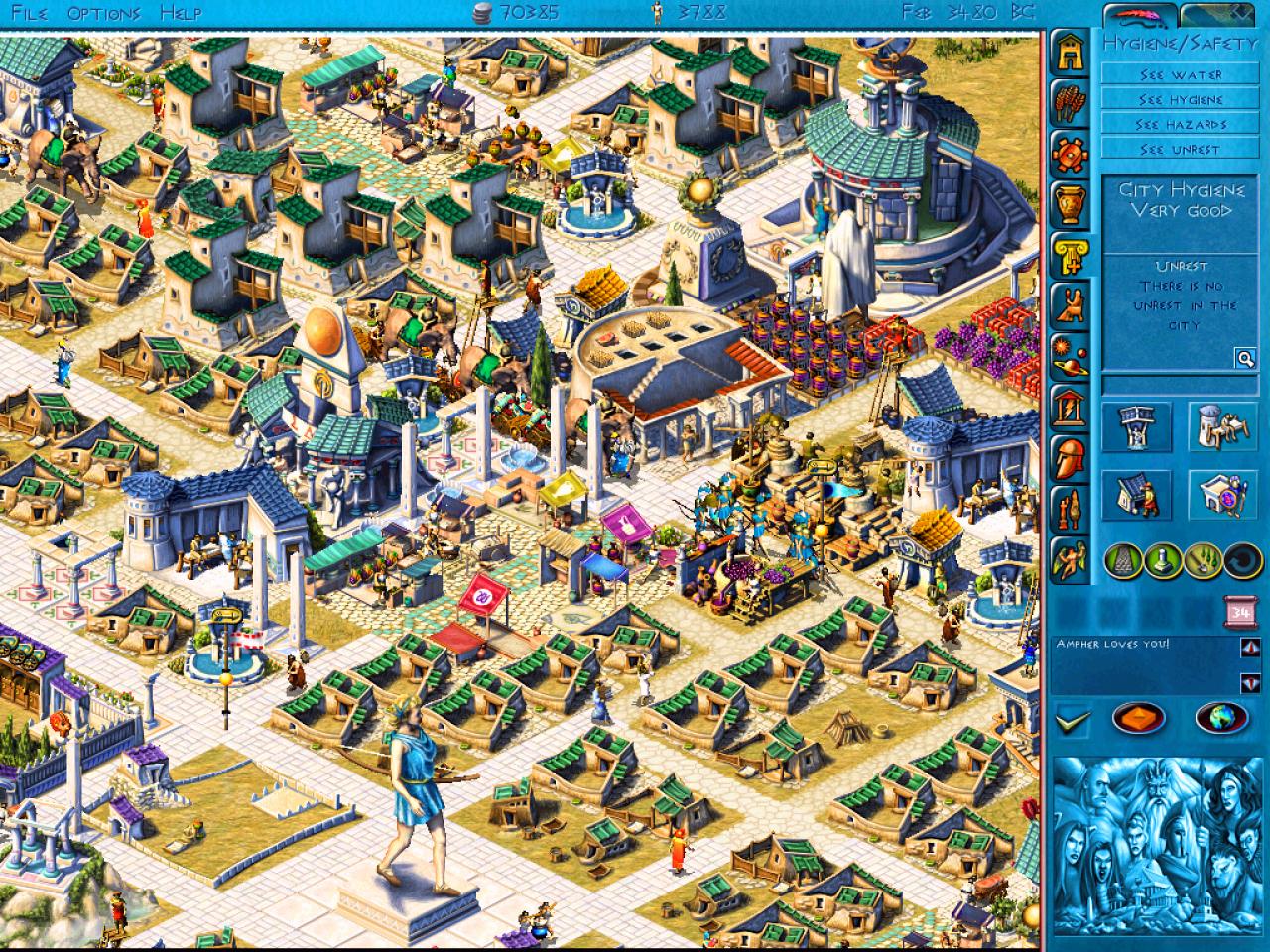 [26/11/2001] Wie bei Impressions-Spielen üblich wuseln Bürger, Helden und Götter auf den Straßen der Stadt um die Wette.