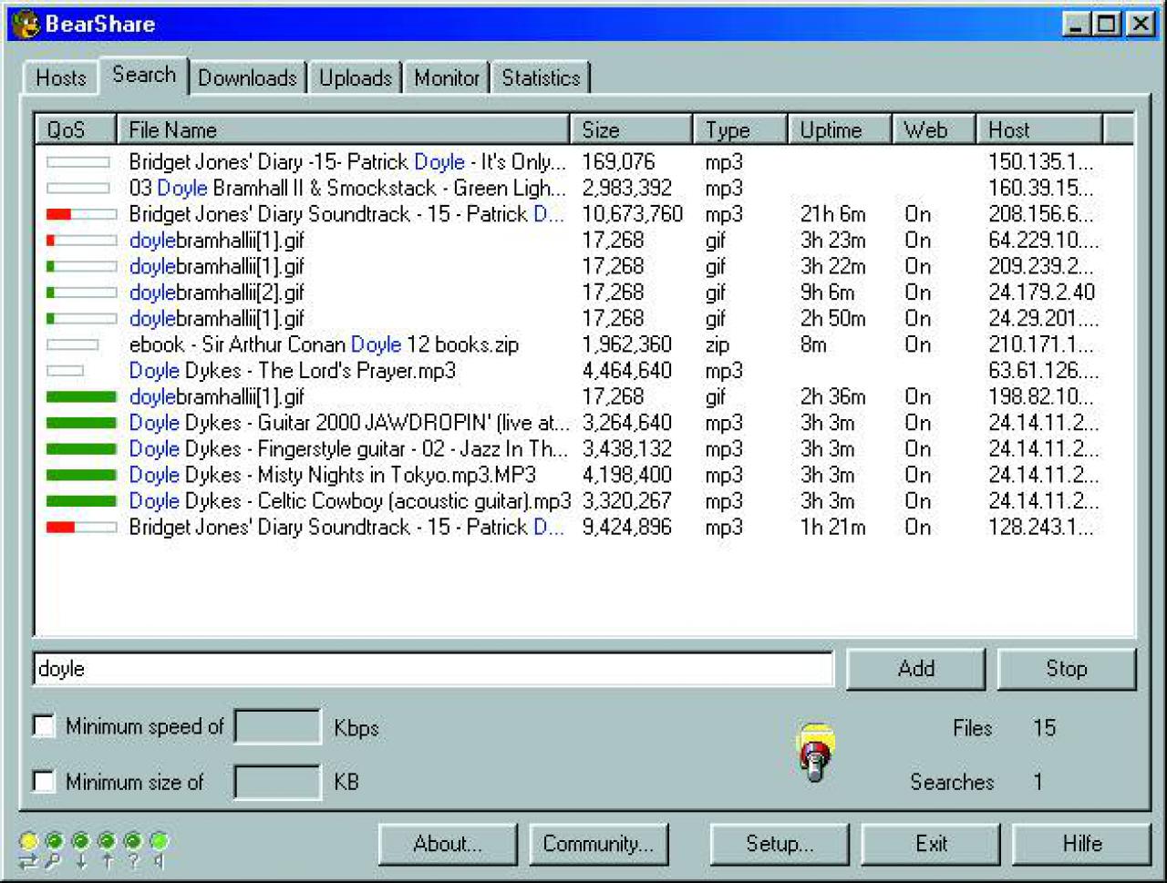 [26/11/2001] &rsquo;BearShare&rsquo; durchsucht die Rechner anderer Mitglieder über das Internet nach beliebigen Dateien. Mit ADSL wird diese Art des Downloads erst reizvoll.