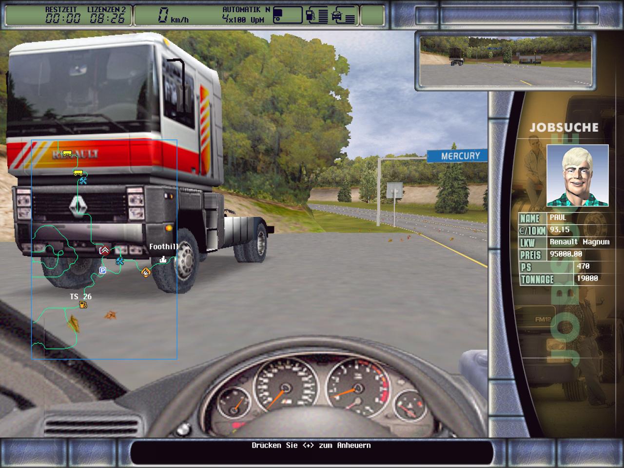 [26/11/2001] Auf Rastplätzen heuern Sie neue Fahrer für Ihr aufstrebendes Unternehmen an. Die Trucker bringen ihre eigenen Lastzüge gleich mit.
