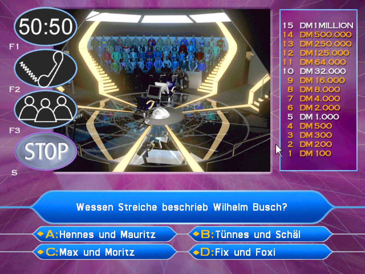 [22/01/2002] Rechteinhaber Celador achtet darauf, dass sich die Optik der TV-Show im Spiel wiederholt. Die Fragen sind hingegen tendenziell schwieriger.