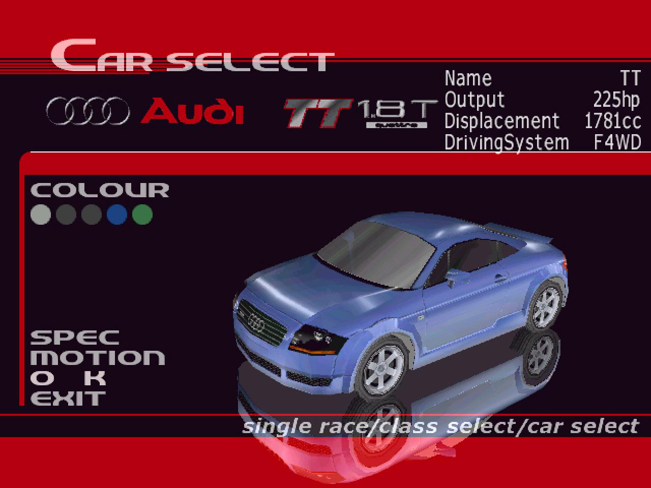 [04/02/2002] Die Autos sind in verschiedene Klassen eingeteilt, die erst nach und nach frei geschaltet werden.