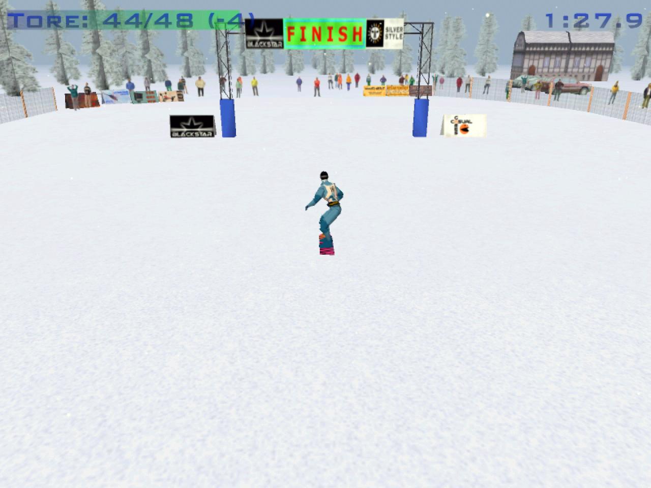 [05/03/2002] Spielerisch macht es keinen unterschied, ob Sie mit Skier oder Snowboard die Abfahrt runterschleichen.