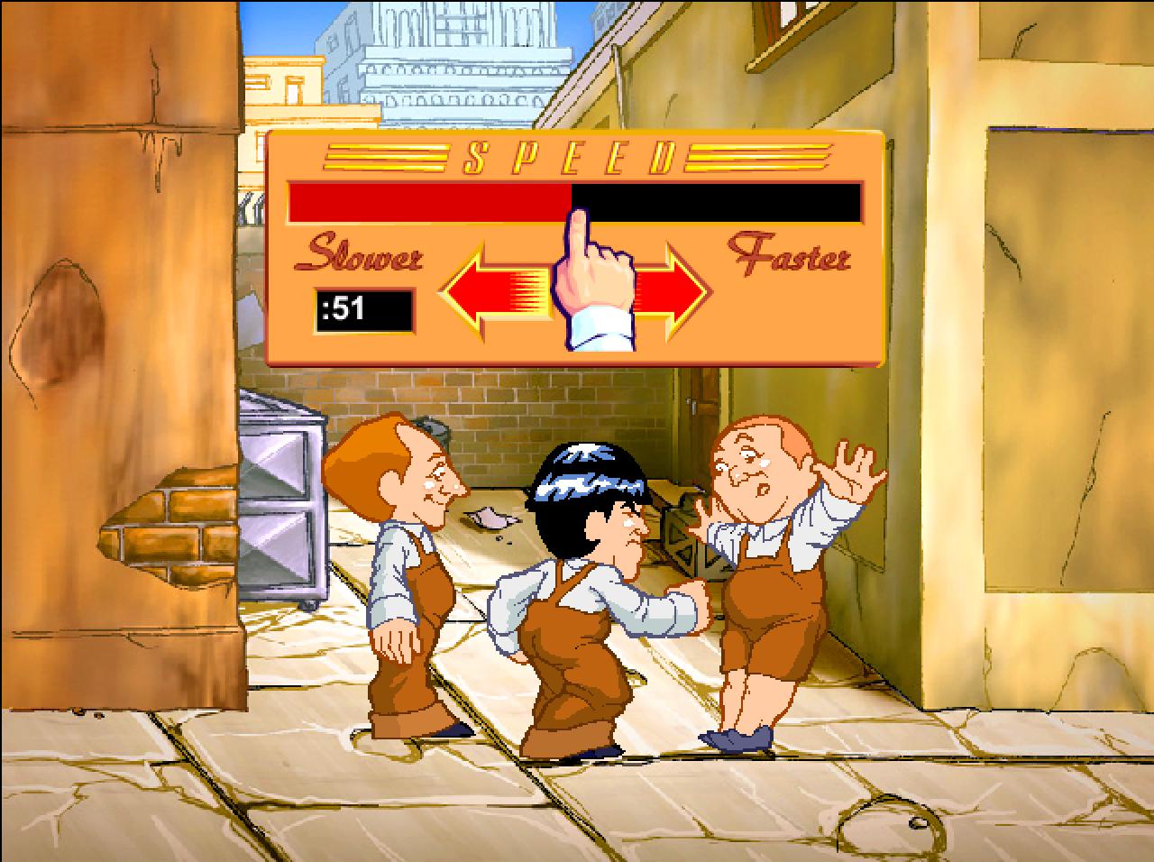 [14/04/2002] Schon im Fernsehen brachte Moe seiner Brüder mit Augenstechern zur Raison.