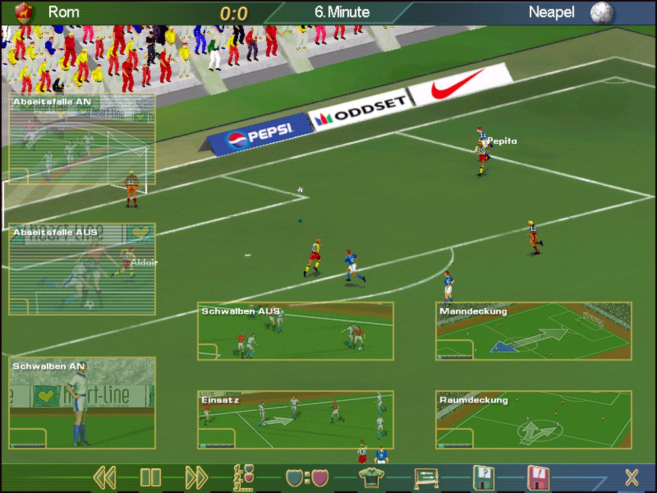 [08/06/2002] Die 2D-Grafik mag verwöhnten Managern nur ein Grinsen entlocken, die Spielszenen sind aber nach wie vor spannend.