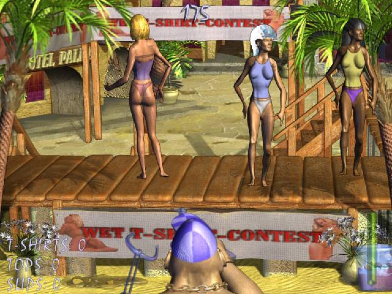 [21/08/2002] Per Wasserspritzpistole machen Sie die Mädels nass, um Oberteil und Slip anschließend mit einer Zange zu stibitzen.