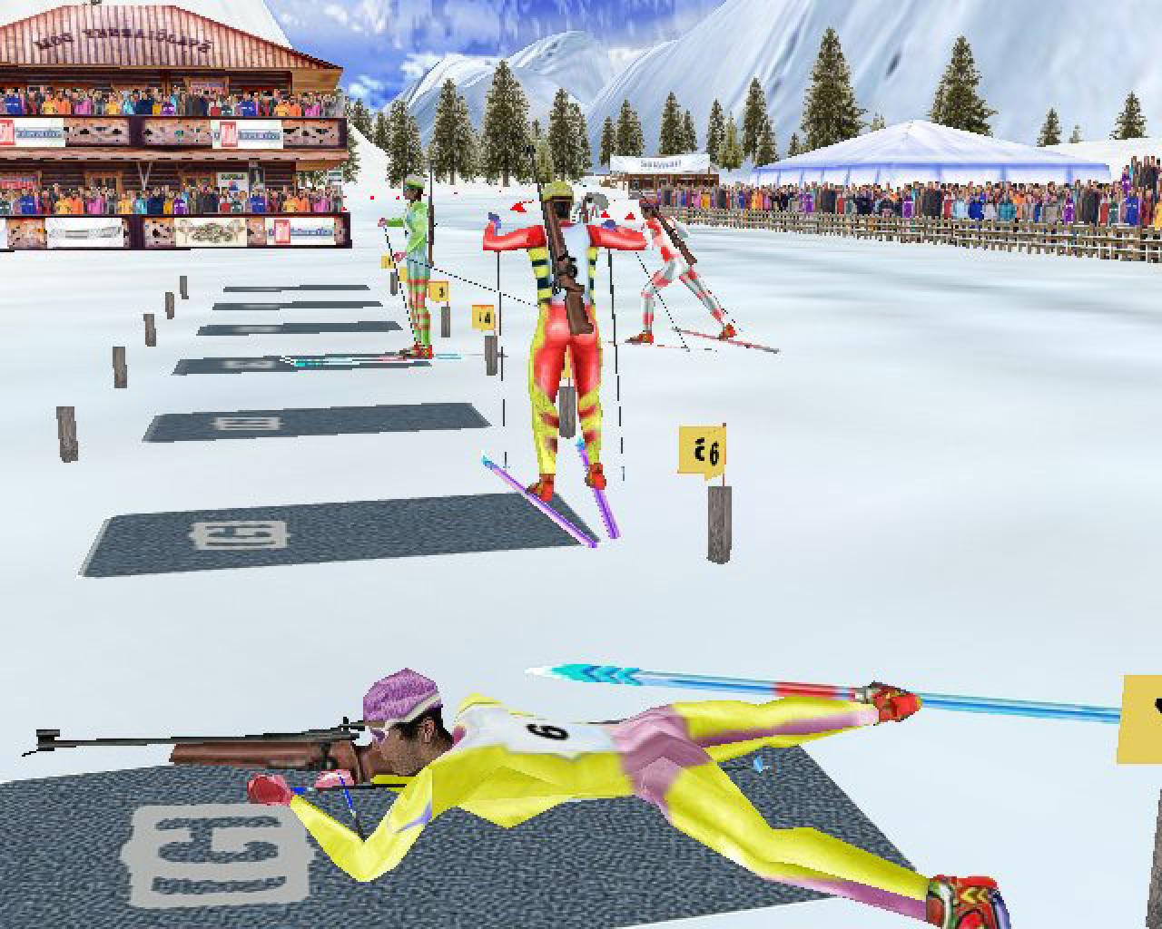 [25/02/2003] Standbild: In Bewegung fällt auf: Es bewegt sich wenig! Die Zuschauer sehen selbst für Pappaufsteller peinlich aus und die Animationen der Sportler sind alles andere als anmutig. 