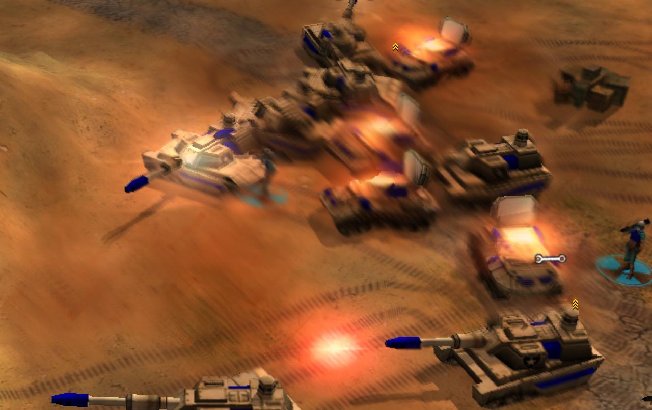 [29/10/2003] Die Engine wurde um einige neue Grafikeffekte erweitert. Die Mikrowellenpanzer beispielsweise werden von einem Hitzeflimmern umgeben.