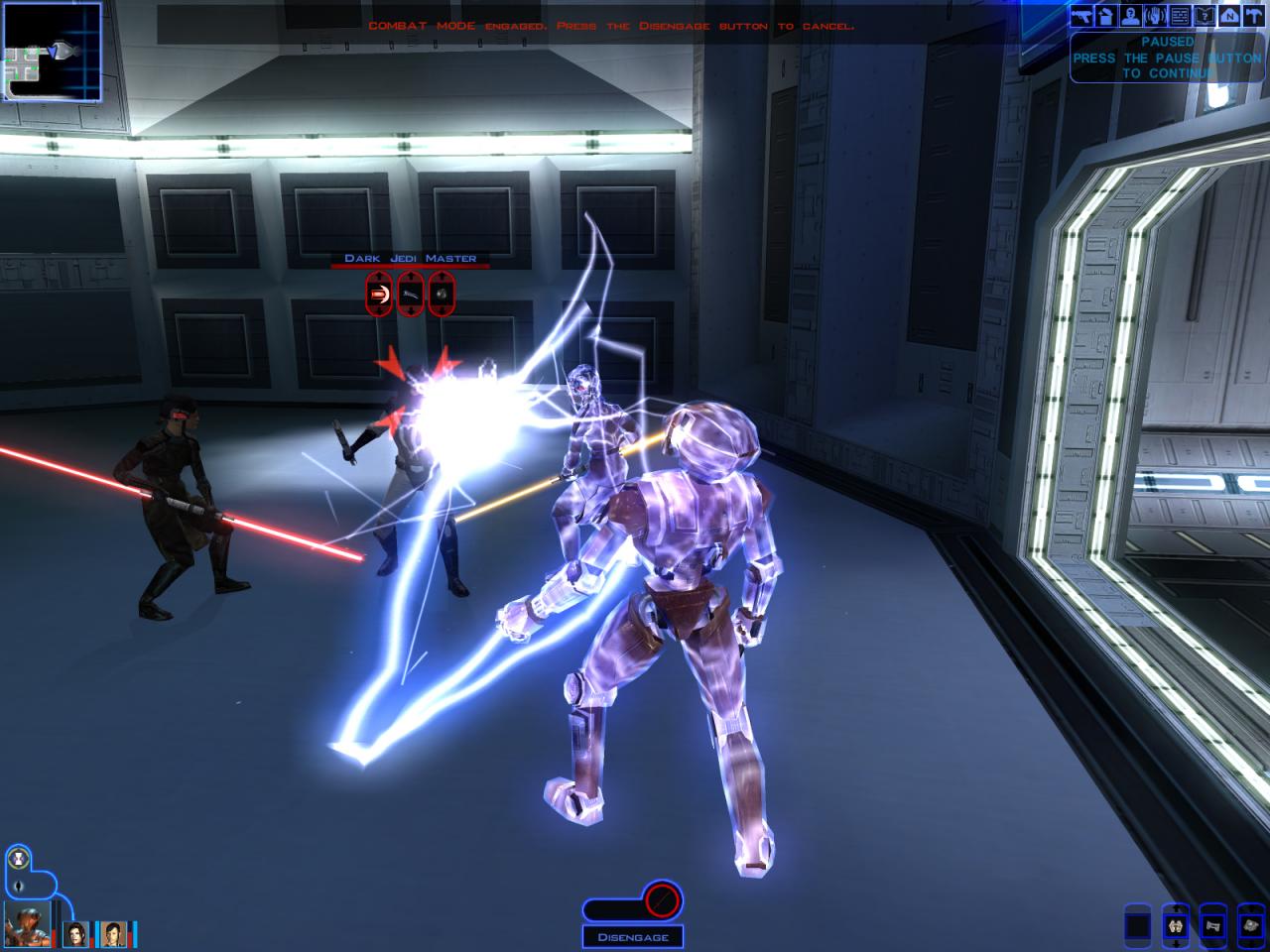 [19/12/2003] Darf in keinem Star-Wars-Spiel fehlen: der dunkle Blitz. Auch in KOTOR ist der Macht-Kniff sehr durchschlagskräftig.