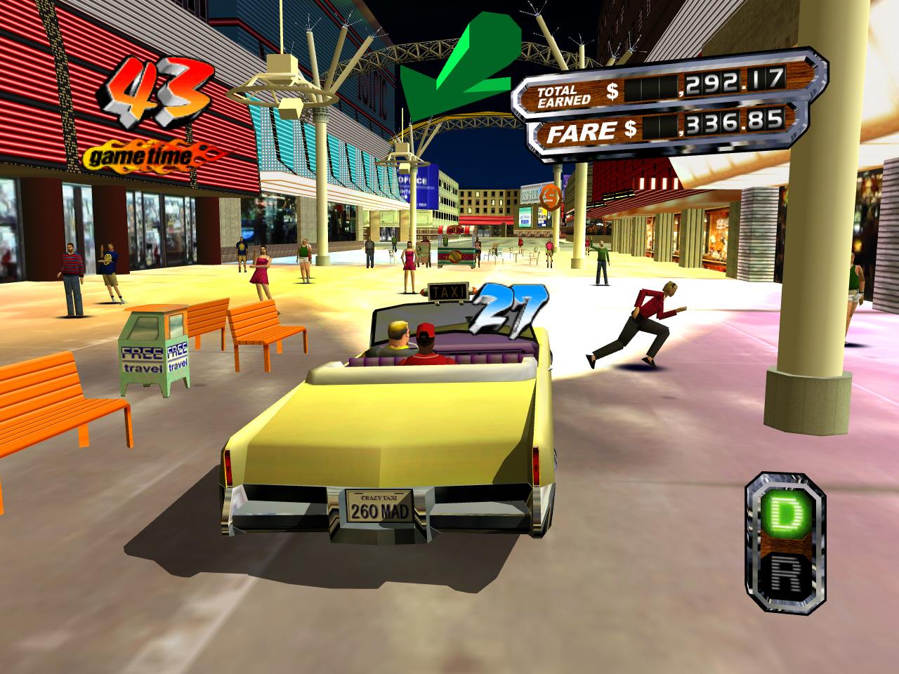[27/02/2004] In Crazy Taxi gibt es keine Polizei, daher sind ausgefallene Abkürzungen  in diesem Fall durch eine Einkaufspassage  kein Problem.