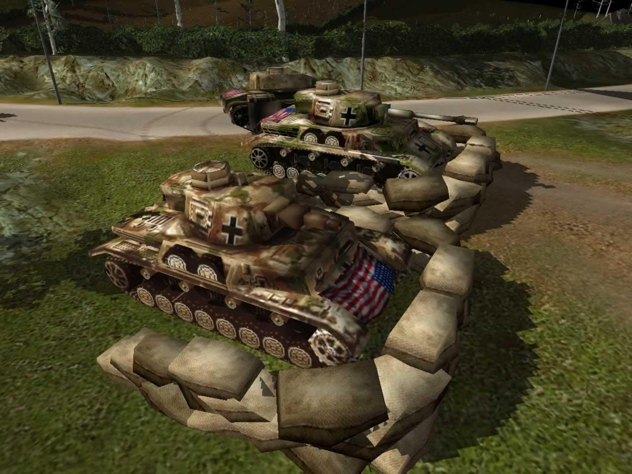 [13/08/2004] Gekaperte Panzer werden mit Fahnen markiert.