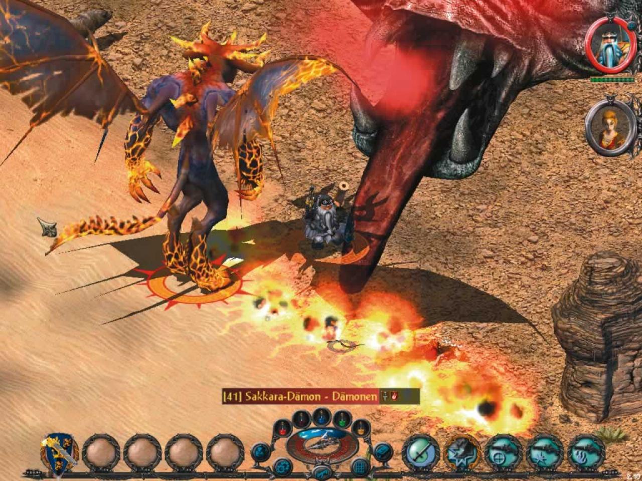 [11/04/2005] Die Sakkara-Dämonen gehören zu den Hauptgegnern in Sacred: Underworld. Solche Kämpfe dauern häufig mehrere Minuten! 