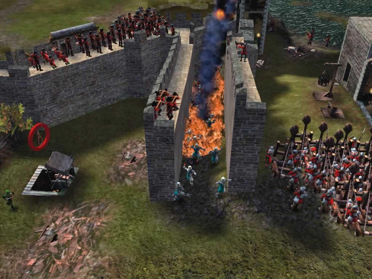 [09/05/2005] Stronghold 2Auch im Nachfolger haben die KI-Kämpfer so ihre Probleme: Im zweiten Teil der Strategie-Reihe stehen die Computergegner derart auf Mauerlücken, dass sie geradezu magisch von ihnen angezogen werden. Wenn man ihnen hier einfach eine Feuerfalle stellt, laufen die Dummköpfe der Reihe nach ins Verderben.
