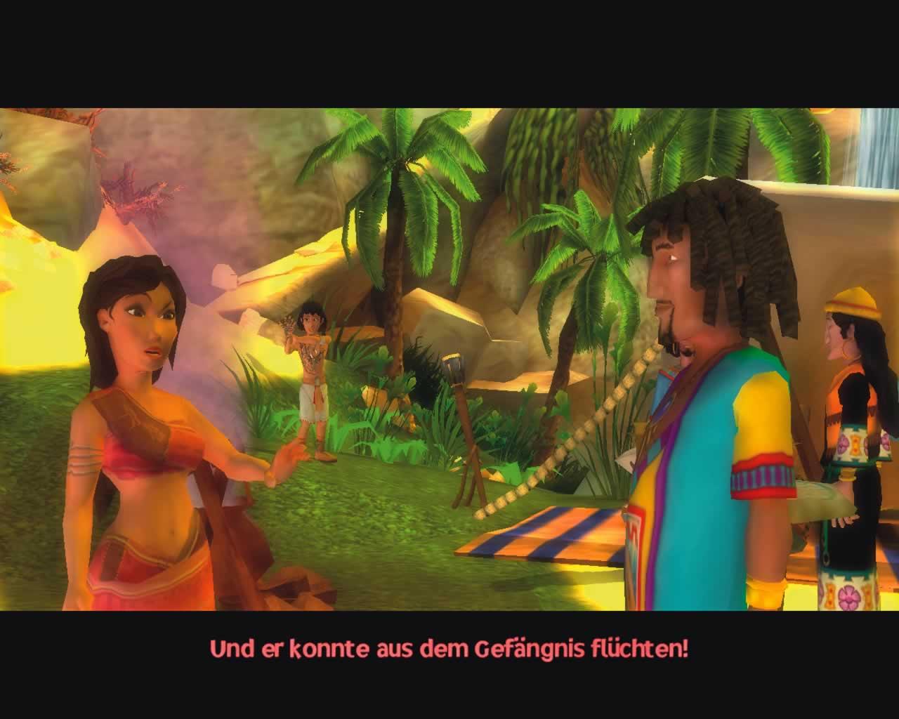 [20/10/2005] Thara (links) macht dem Pilger aus Israel klar, dass sich Assil (hinten) gern den Revolutionären anschließen möchte. Deren Ziel ist es, den Pharao zu stürzen.