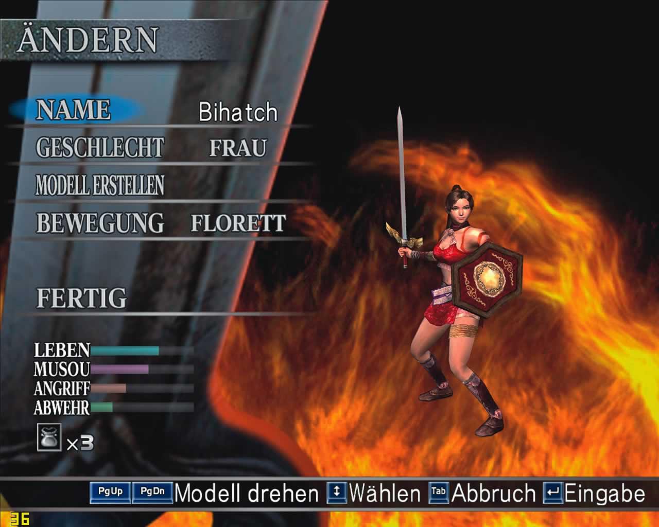 [22/12/2005] Im so genannten "Bearbeiten-Modus" erstellen Sie Kämpfer nach Wunsch. Die Möglichkeiten sind allerdings ziemlich begrenzt.