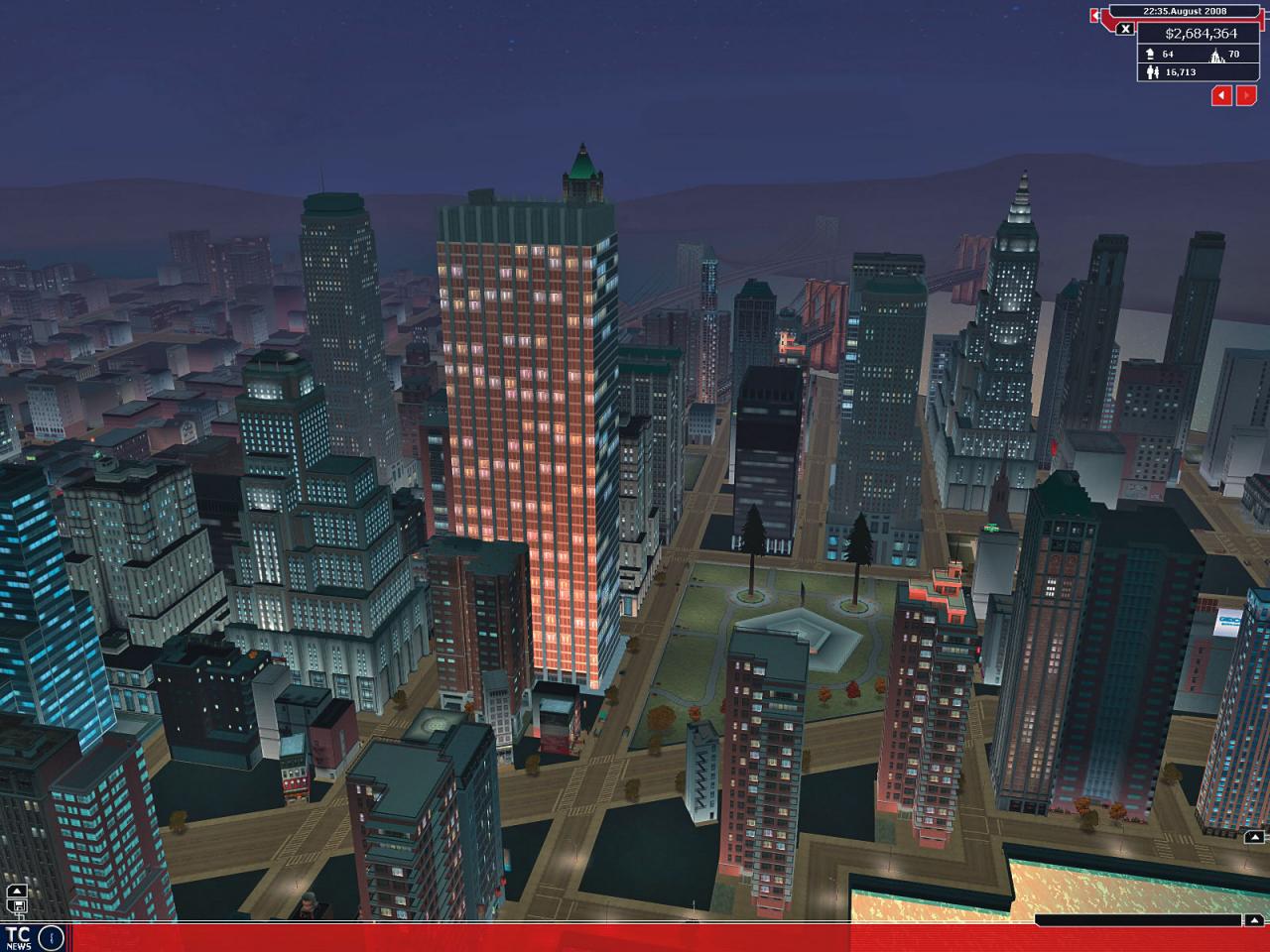 [23/03/2006] Tycoon City: New York - Wie der Titel schon verrät, kümmert ihr euch in diesem Spiel um den Aufbau einer architektonisch authentischen Nachbildung von New York City. Die Mischung aus Städtebau und Wirtschaftsmanagement erschien bereits 2006 und ist daher für wenig Geld zu finden.