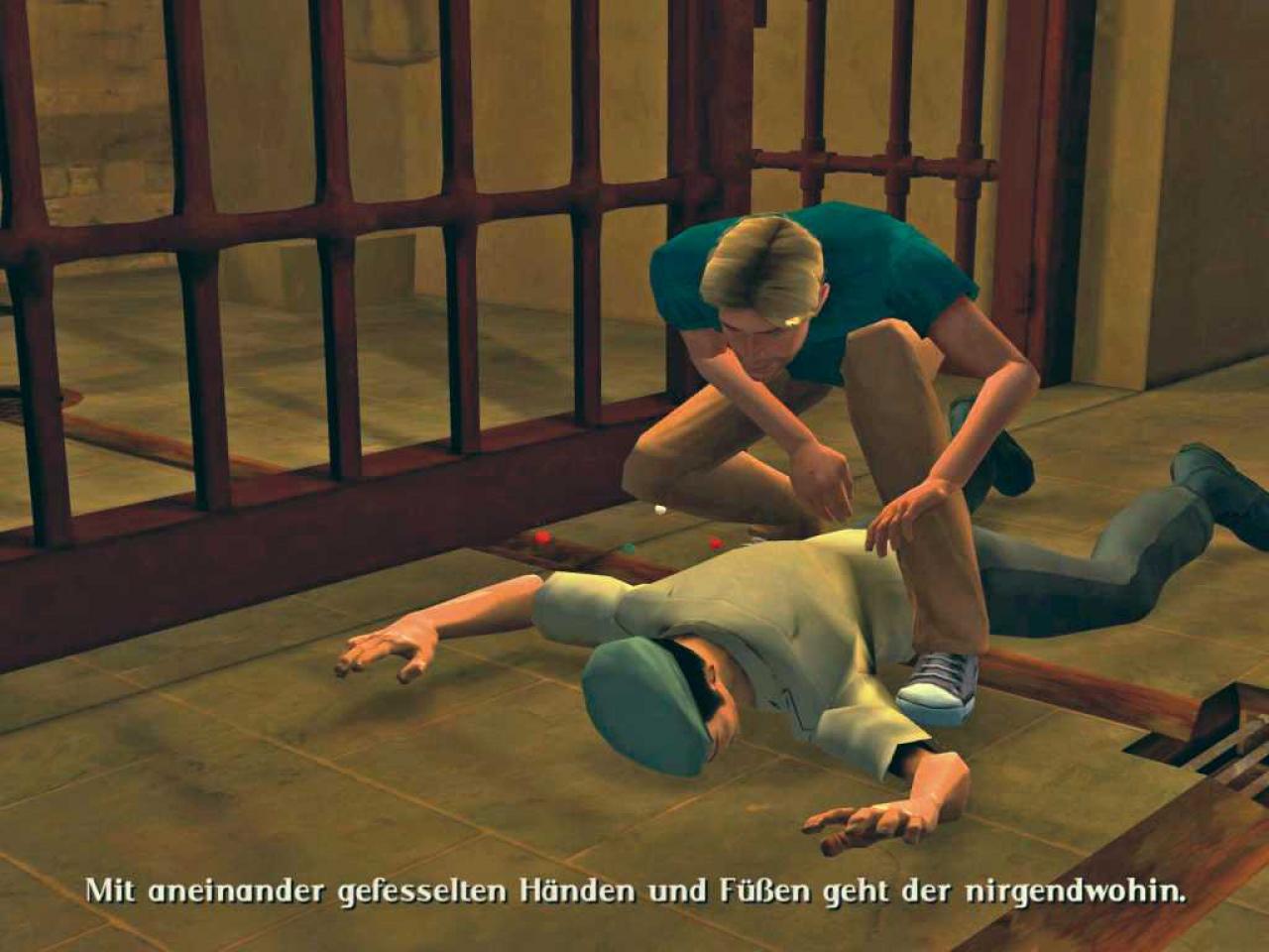 [20/09/2006] Murmeln helfen beim Ausbruch aus dem Gefängnis. Hier fesselt George Stobbart gerade die Wache.