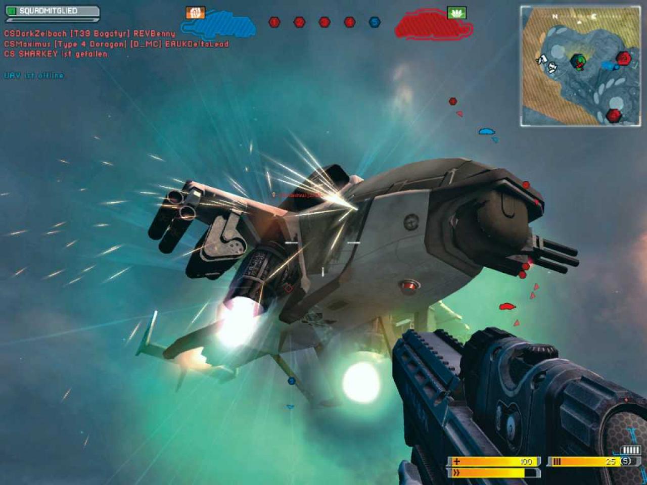 [19/10/2006] Im Gegensatz zu Battlefield 2 lassen sich die Senkrechtstarter kinderleicht mit Tastatur und Maus steuern.