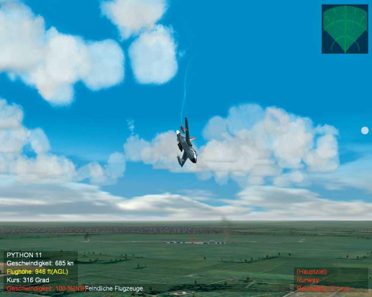 [20/12/2006] Gegnerische Ziele sind rot markiert. Hier zerstören wir einen Runway der Sowjets.